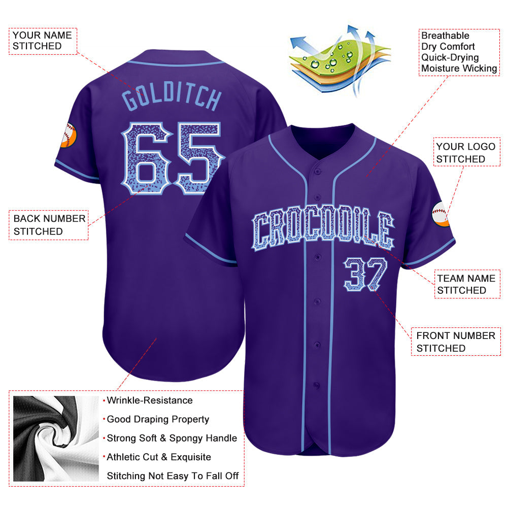 Custom Purple Light Blue-White Authentic Drift Fashion Baseball Jersey