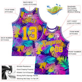 Custom Purple Gold-White 3D Pattern Design Tropical Plants Authentic Basketball Jersey