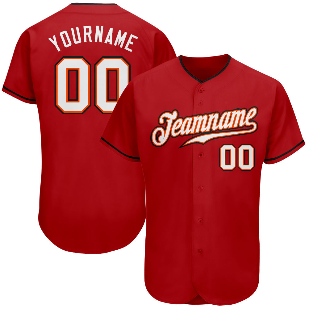 Custom Red White-Orange Authentic Baseball Jersey