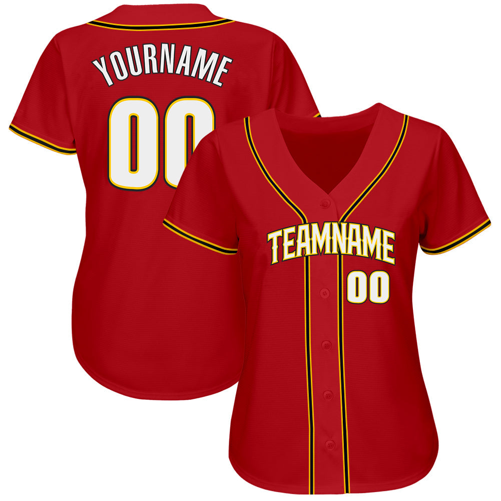 Custom Red White-Gold Authentic Baseball Jersey