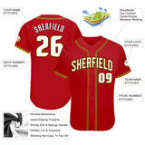 Custom Red White-Gold Authentic Baseball Jersey