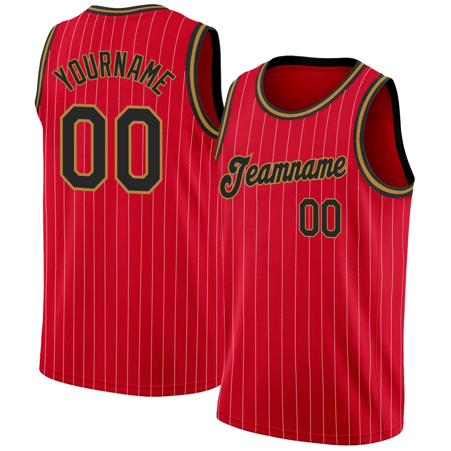 Custom Red White Pinstripe Black-Old Gold Authentic Basketball Jersey