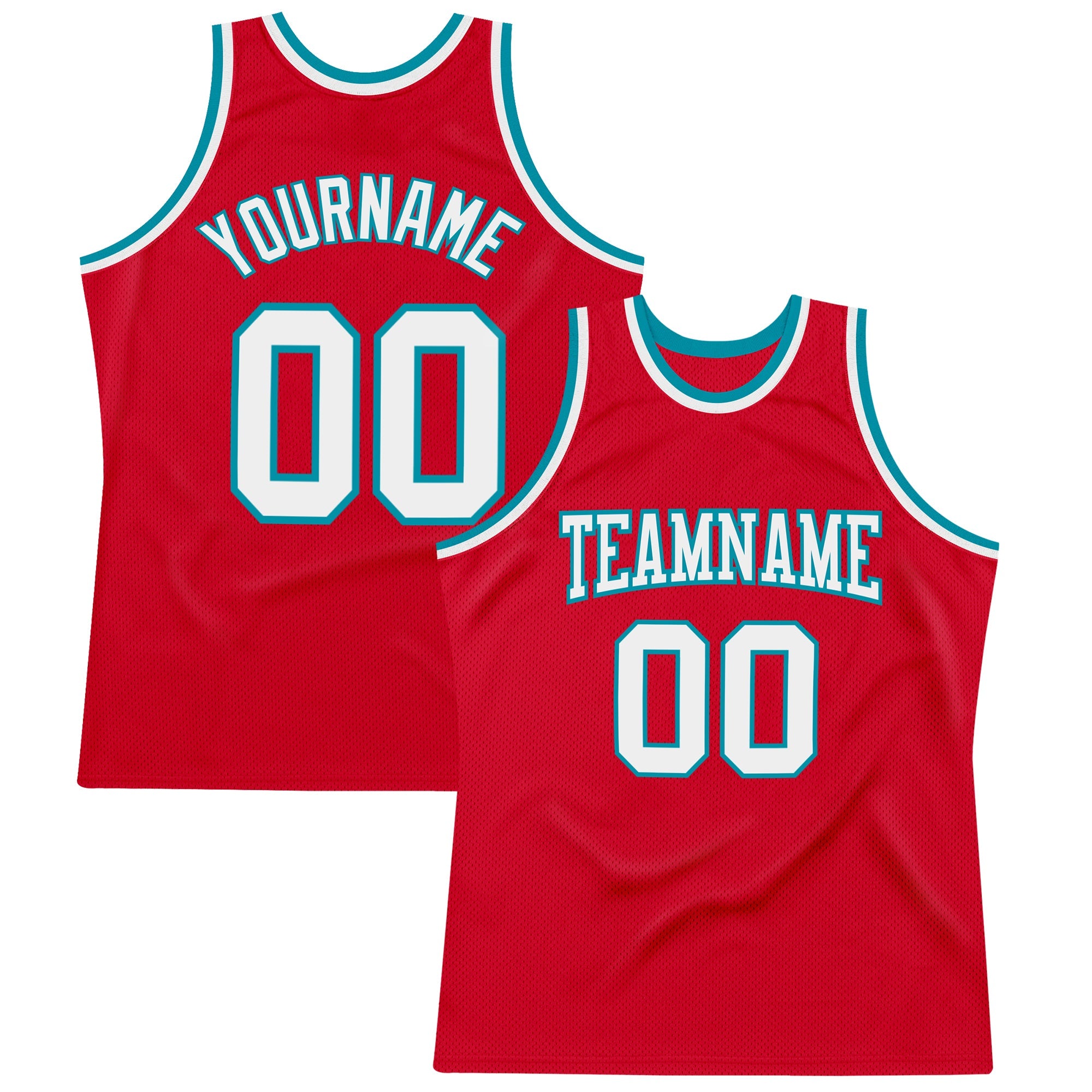 Custom Red White-Teal Authentic Throwback Basketball Jersey