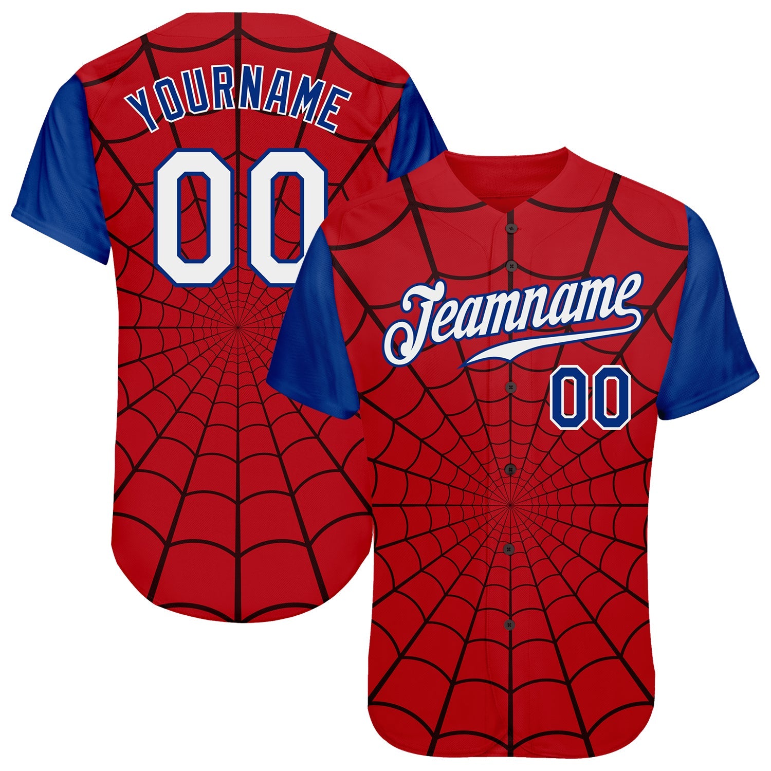 Custom Red White-Royal 3D Pattern Design Spider Authentic Baseball Jersey