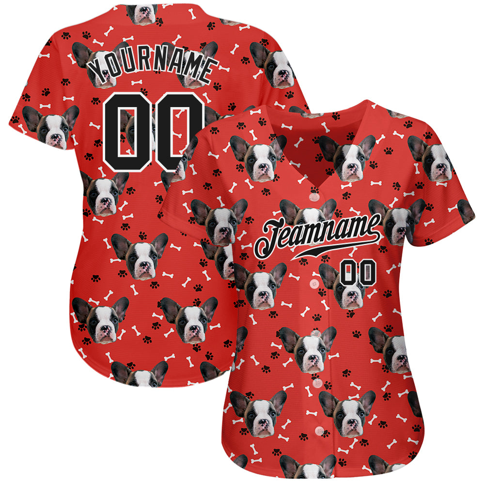 Custom Red Black-White 3D Pattern Design Dogs Authentic Baseball Jersey