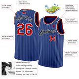 Custom Royal White Pinstripe Red-Black Authentic Basketball Jersey