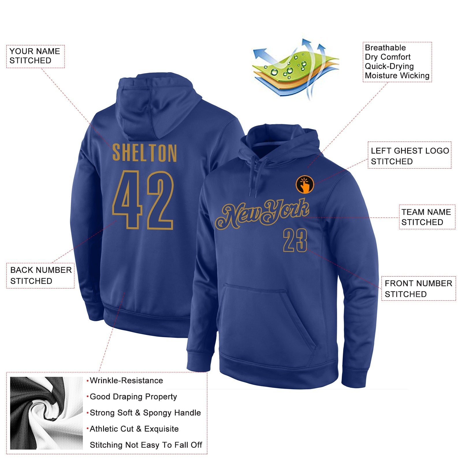Custom Stitched Royal Royal-Old Gold Sports Pullover Sweatshirt Hoodie
