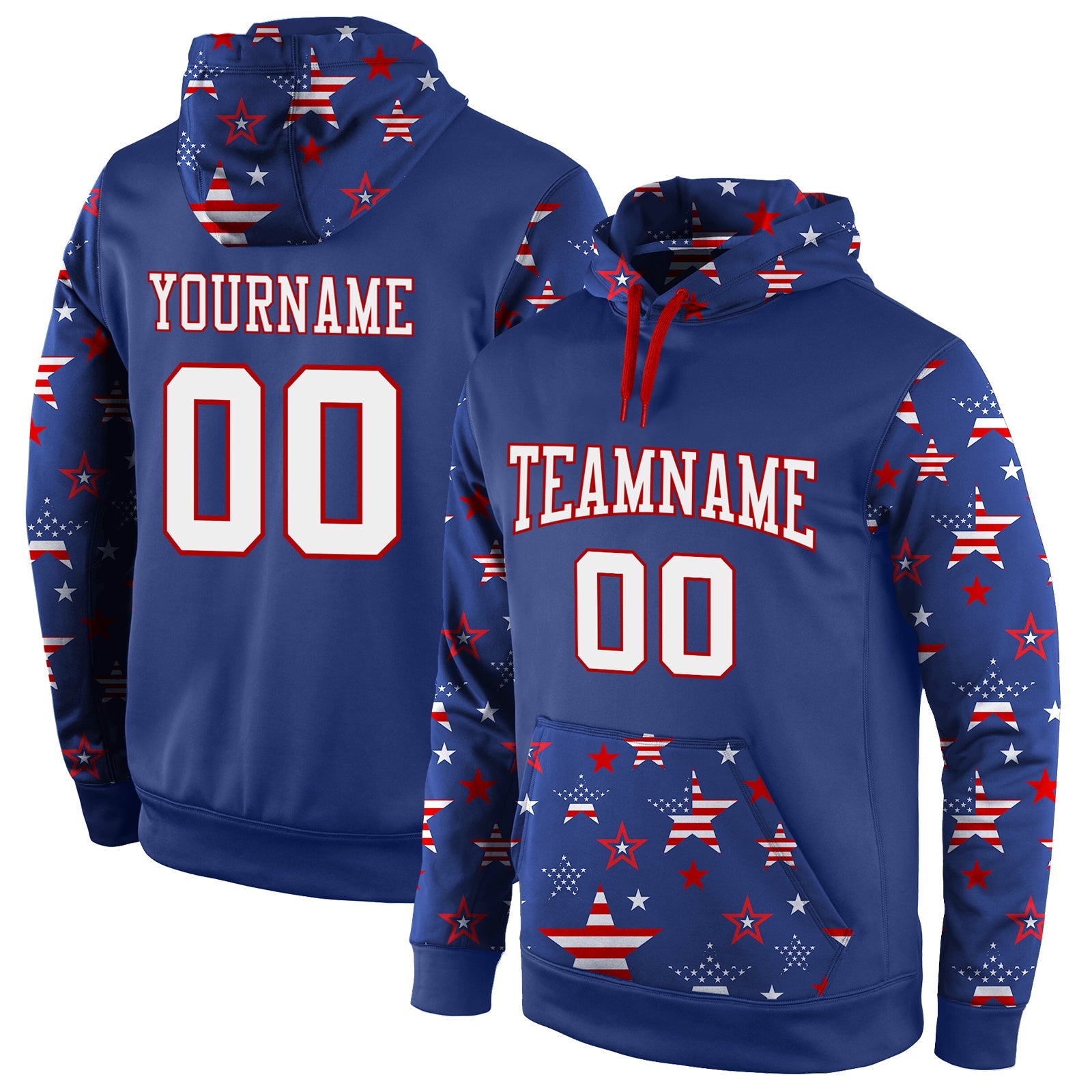 Custom Stitched Royal White-Red 3D American Flag Fashion Sports Pullover Sweatshirt Hoodie