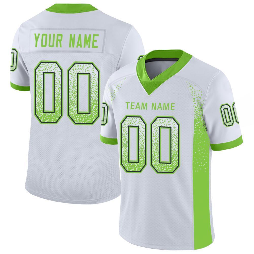Custom White Neon Green-Navy Mesh Drift Fashion Football Jersey