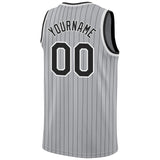Custom Gray Black Pinstripe Black-White Authentic Basketball Jersey