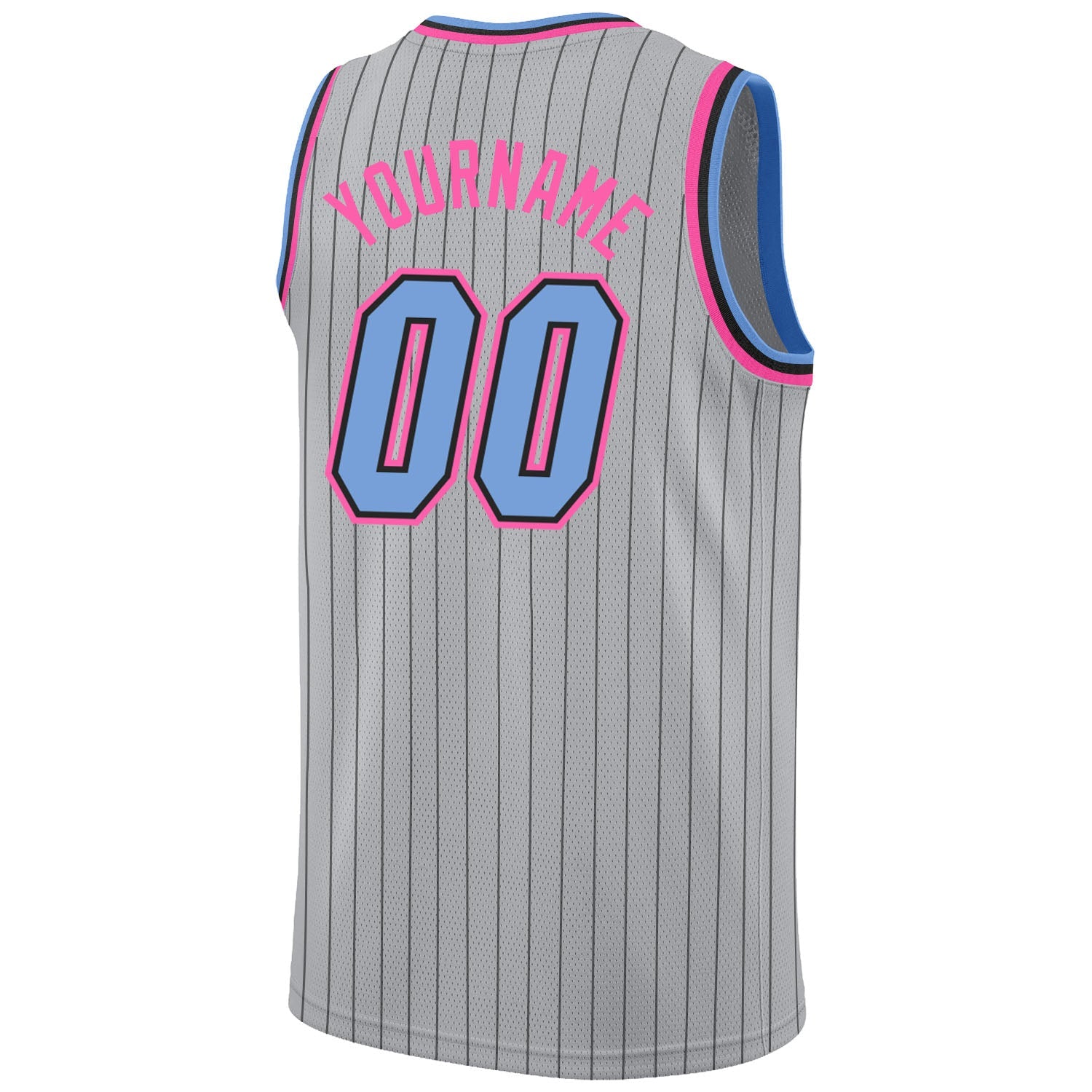 Custom Gray Black Pinstripe Light Blue-Pink Authentic Basketball Jersey