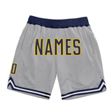 Custom Gray Navy-Gold Authentic Throwback Basketball Shorts