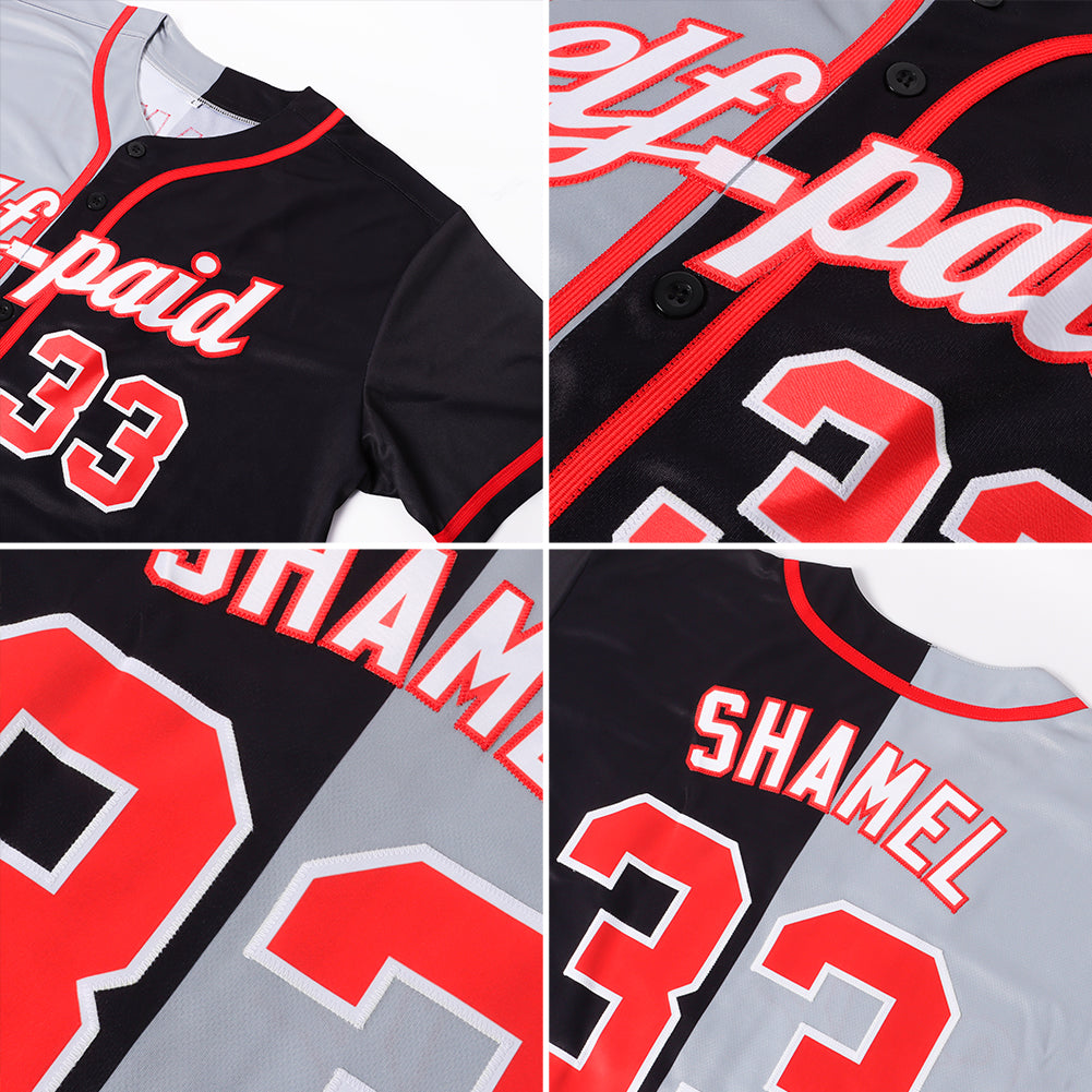 Custom Gray Red-Black Authentic Two Tone Baseball Jersey