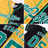 Custom Black Kelly Green-Gold Authentic Split Fashion Baseball Jersey