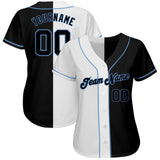 Custom White-Black Light Blue Authentic Split Fashion Baseball Jersey