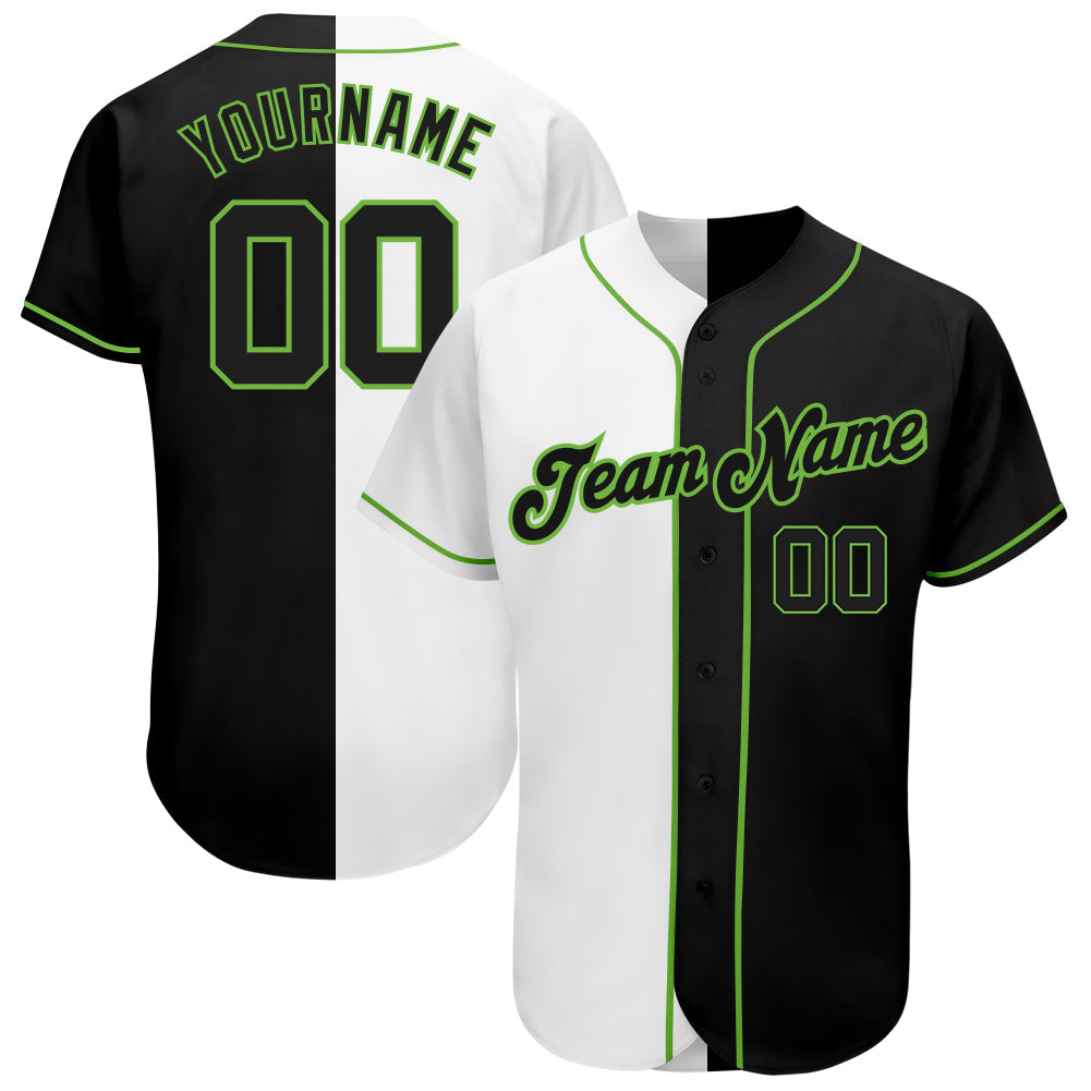 Custom Team Neon Green Baseball Black Authentic White Split Fashion Jersey  Discount – snapmade