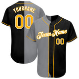 Custom Black Gold-Gray Authentic Split Fashion Baseball Jersey