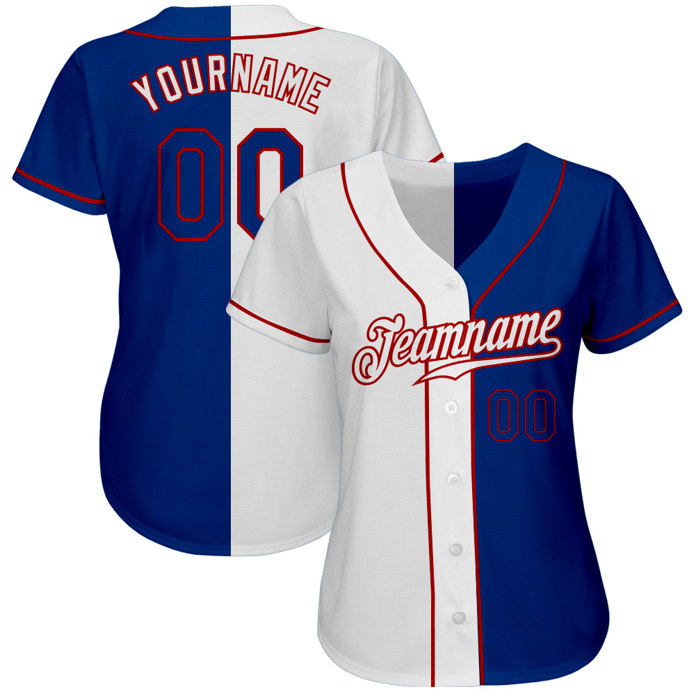 Custom White Royal-Red Authentic Split Fashion Baseball Jersey