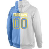 Custom Stitched White Light Blue-Gold Split Fashion Sports Pullover Sweatshirt Hoodie