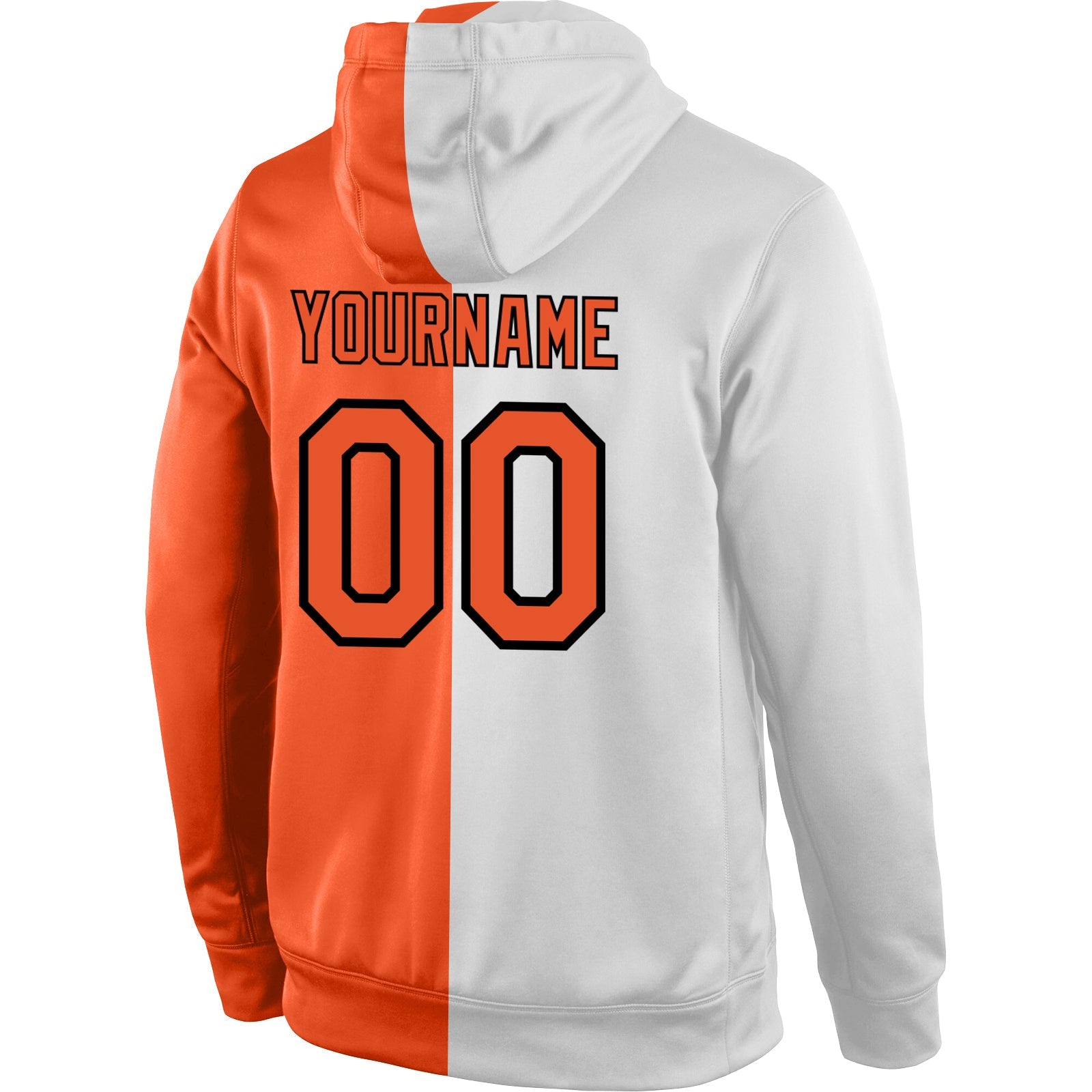 Custom Stitched White Orange-Black Split Fashion Sports Pullover Sweatshirt Hoodie