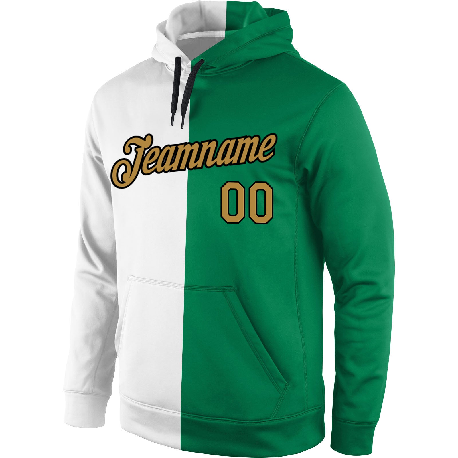 Custom Stitched White Old Gold-Kelly Green Split Fashion Sports Pullover Sweatshirt Hoodie