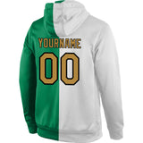 Custom Stitched White Old Gold-Kelly Green Split Fashion Sports Pullover Sweatshirt Hoodie