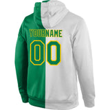 Custom Stitched White Kelly Green-Gold Split Fashion Sports Pullover Sweatshirt Hoodie