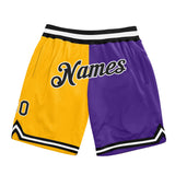 Custom Gold Black-Purple Authentic Throwback Split Fashion Basketball Shorts
