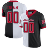 Custom Black Red-White Mesh Split Fashion Football Jersey
