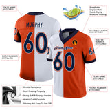 Custom Orange Navy-White Mesh Split Fashion Football Jersey