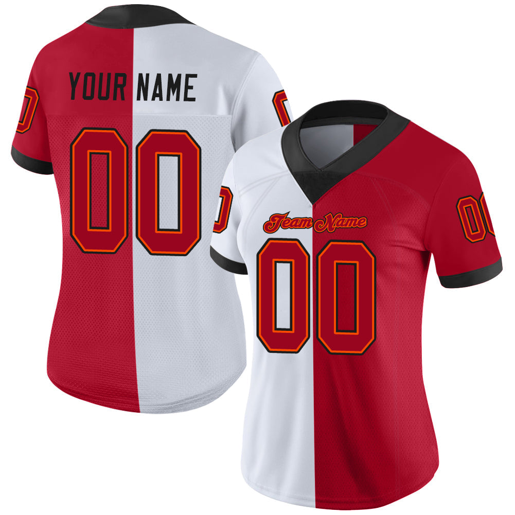 Custom White Red-Black Mesh Split Fashion Football Jersey