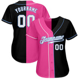 Custom Black White-Pink Authentic Split Fashion Baseball Jersey