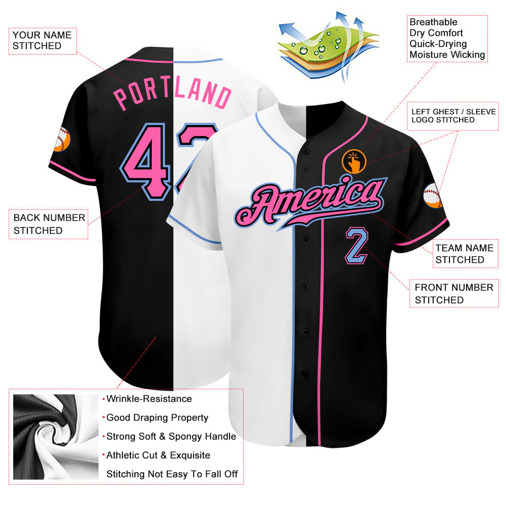 Custom Black Pink-White Authentic Split Fashion Baseball Jersey