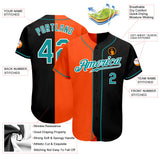 Custom Black Teal-Orange Authentic Split Fashion Baseball Jersey