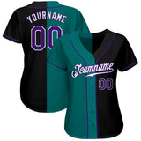 Custom Black Purple-Teal Authentic Split Fashion Baseball Jersey