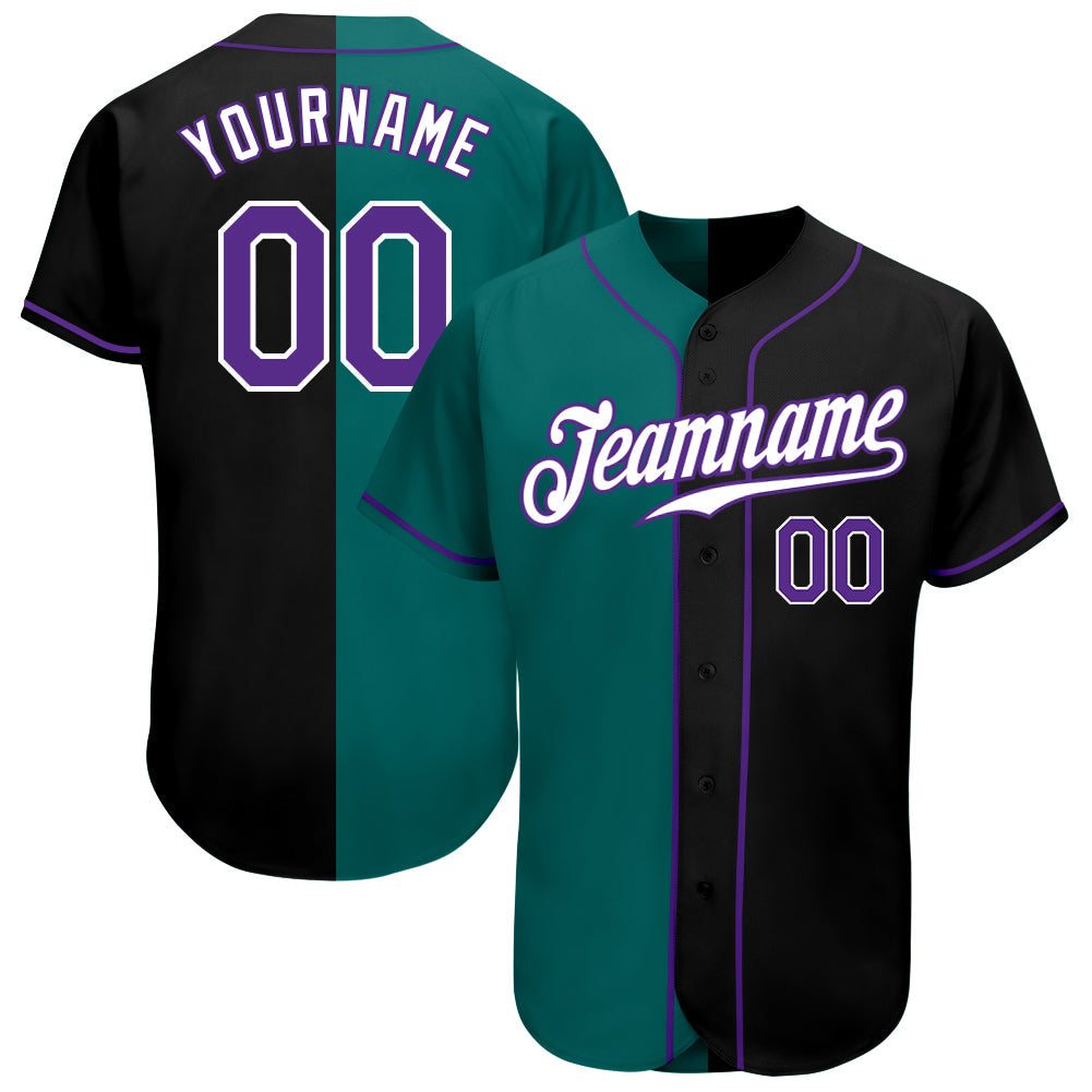 Custom Black Purple-Teal Authentic Split Fashion Baseball Jersey