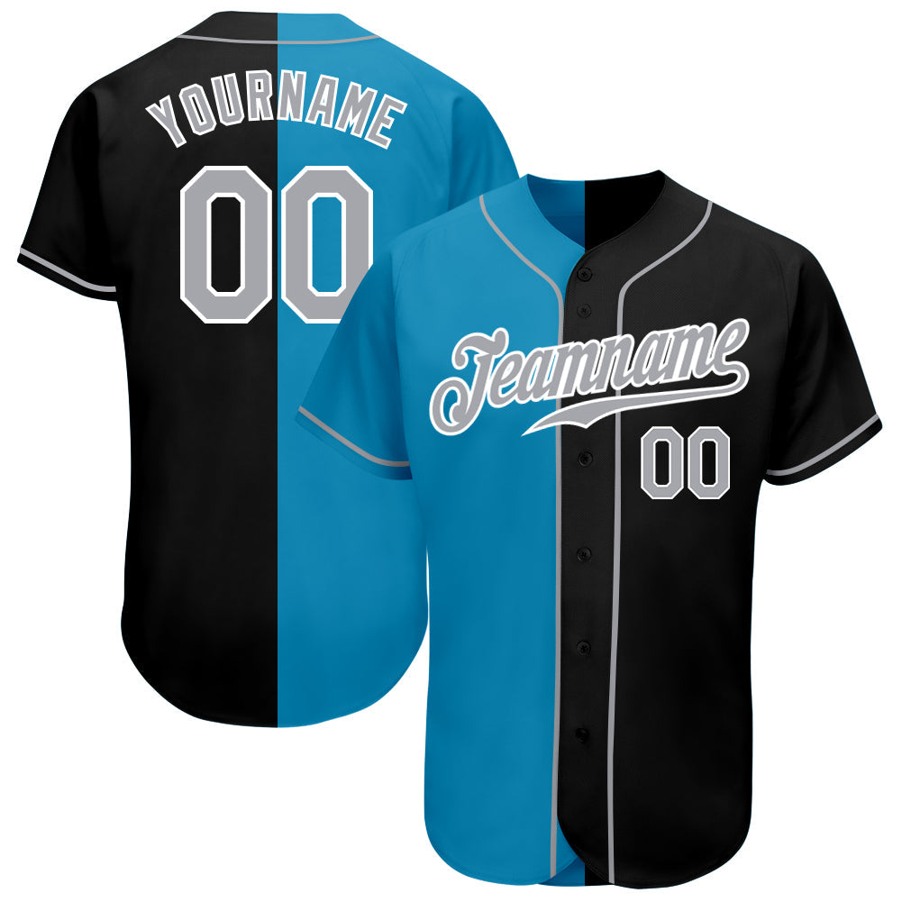 Custom Black Gray-Panther Blue Authentic Split Fashion Baseball Jersey