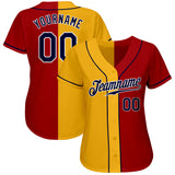 Custom Red Navy-Gold Authentic Split Fashion Baseball Jersey