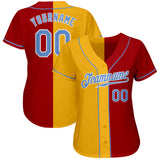 Custom Red Light Blue-Gold Authentic Split Fashion Baseball Jersey