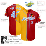 Custom Red Light Blue-Gold Authentic Split Fashion Baseball Jersey