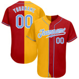 Custom Red Light Blue-Gold Authentic Split Fashion Baseball Jersey