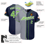 Custom Navy Neon Green-Gray Authentic Split Fashion Baseball Jersey