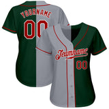 Custom Green Red-Gray Authentic Split Fashion Baseball Jersey