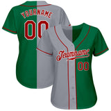 Custom Kelly Green Red-Gray Authentic Split Fashion Baseball Jersey