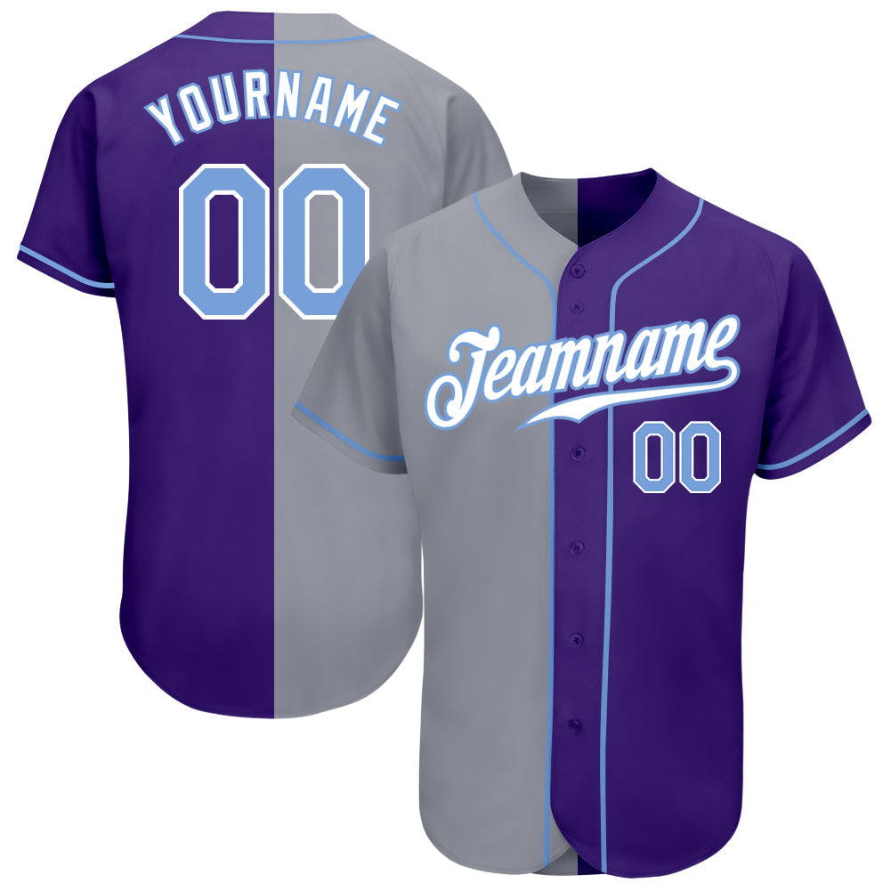 Custom Purple Light Blue-Gray Authentic Split Fashion Baseball Jersey
