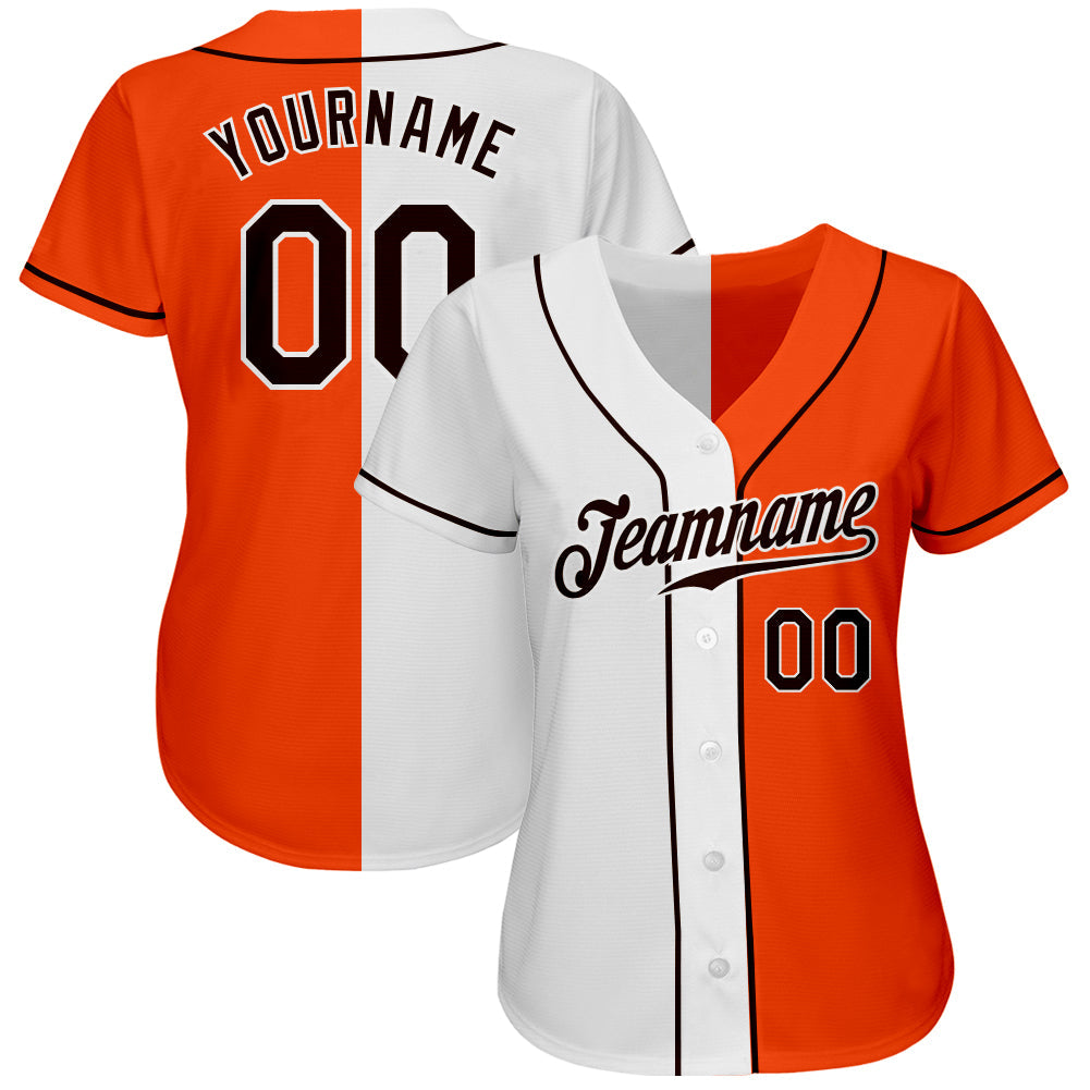 Custom Orange Brown-White Authentic Split Fashion Baseball Jersey