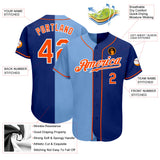 Custom Royal Orange-Light Blue Authentic Split Fashion Baseball Jersey