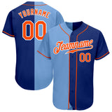 Custom Royal Orange-Light Blue Authentic Split Fashion Baseball Jersey