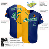 Custom Royal Kelly Green-Gold Authentic Split Fashion Baseball Jersey