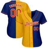 Custom Royal Orange-Gold Authentic Split Fashion Baseball Jersey